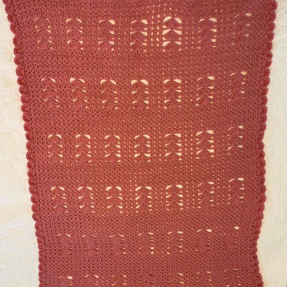 Homemade crocheted rose colored Afagan.Lap Blanket Throw Child/Adult 34x37